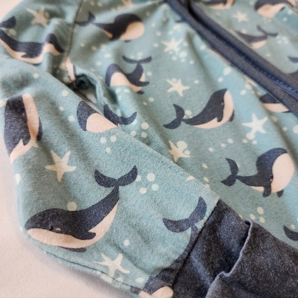 Little One Shop Bamboo Whale Print Blue Zippy Romper Pajamas PJ 0-3 Mon Sleeper - Picture 4 of 4